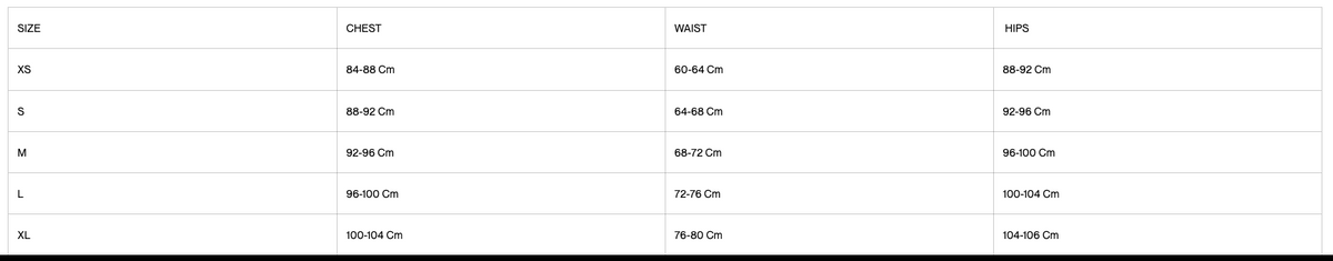 ARMATEQ Ultra Breathable shirt size chart